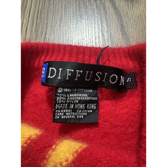 IB Diffision Lambswool Blend Neon Geometric Sweater Sz S Colorful - Picture 4 of 6